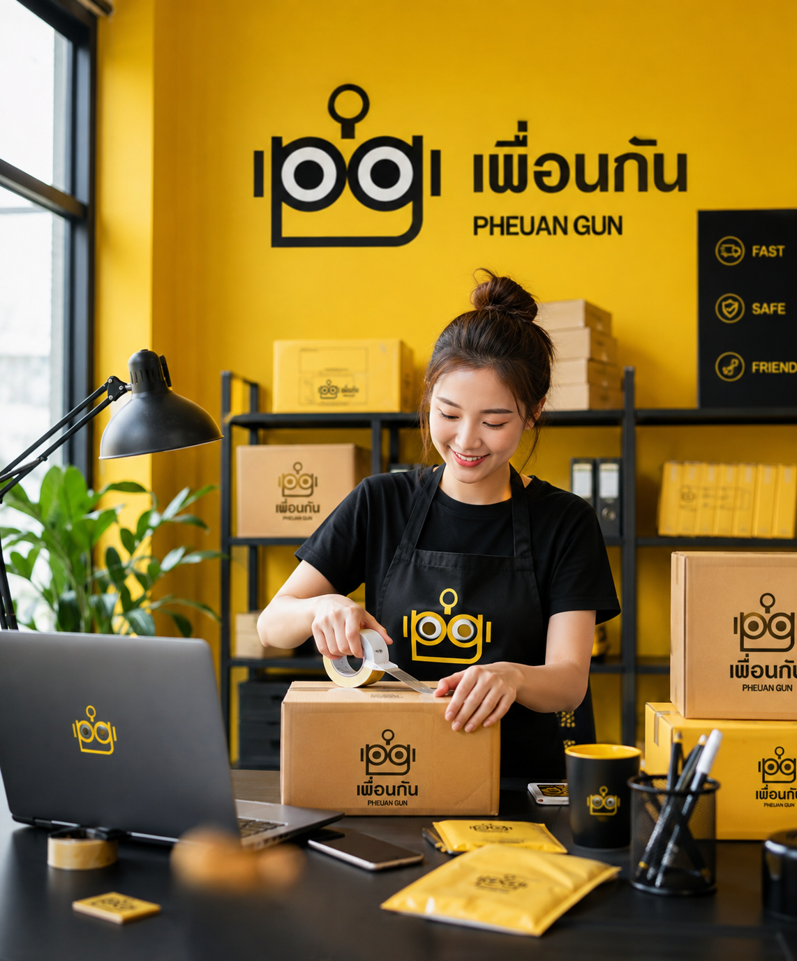 คนขายออนไลน์กำลังจัดออเดอร์ โดยมีเพื่อนกันช่วยดูแลงานหลังบ้าน