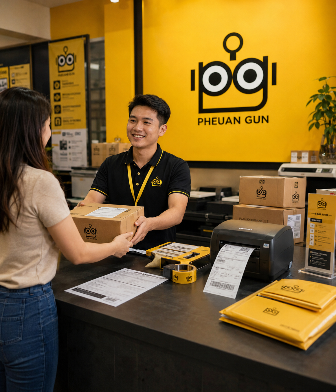 ร้านส่งพัสดุ ปริ้นใบปะหน้า และกล่องไปรษณีย์ เพื่อนกัน